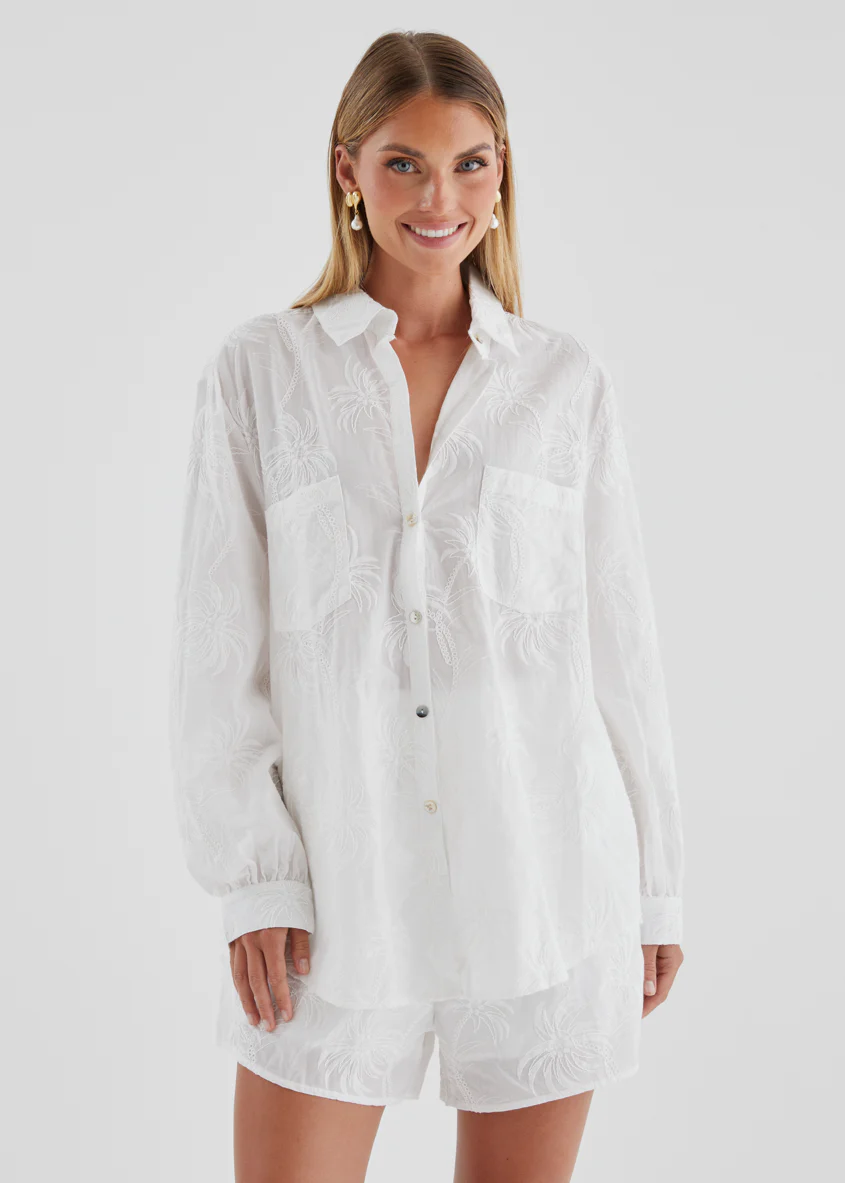Ayra Embroidered Shirt - White Palm - Image 5
