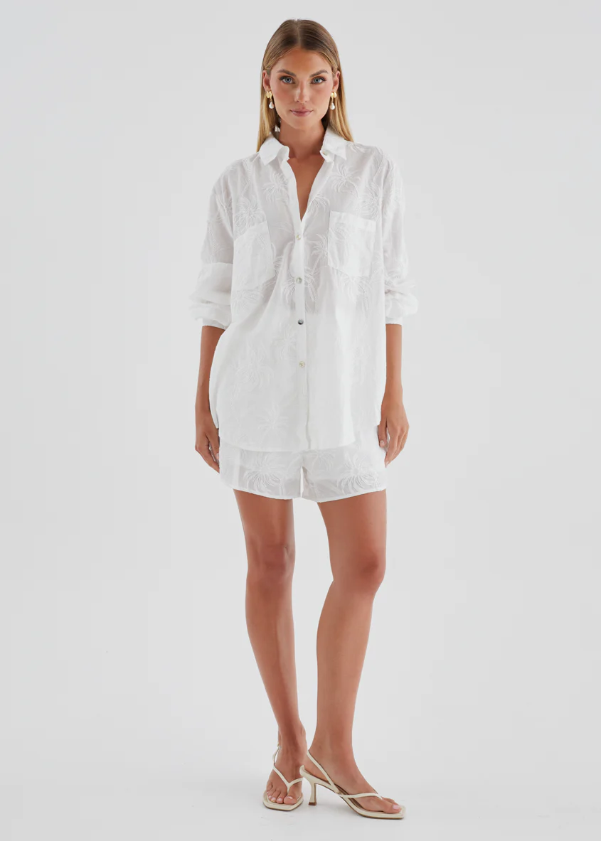Ayra Embroidered Shorts - White Palm - Image 5