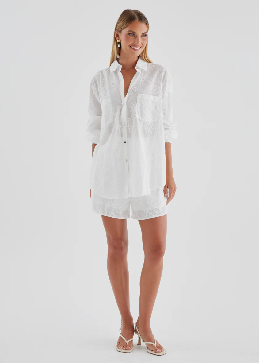 Ayra Embroidered Shorts - White Palm - Image 6