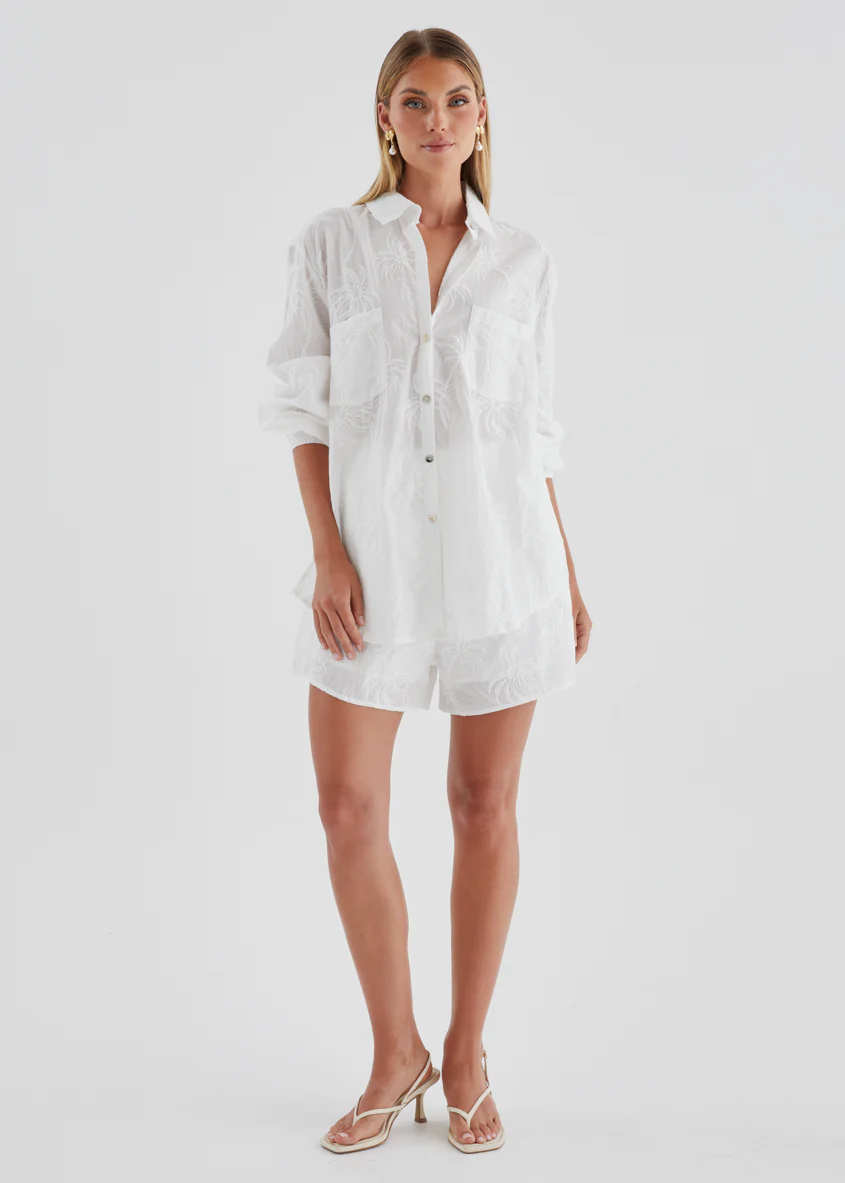 Ayra Embroidered Shorts - White Palm - Image 7