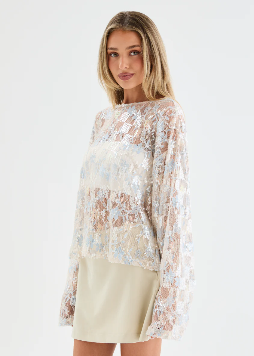 Azariah Sequin Lace Top - Blue Ice - Image 3