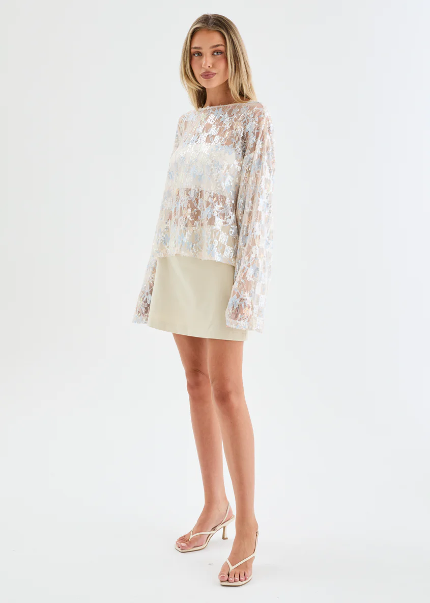 Azariah Sequin Lace Top - Blue Ice - Image 7