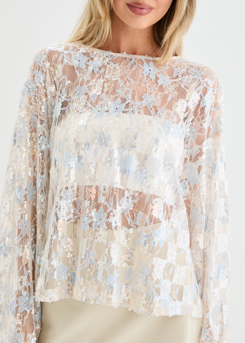 Azariah Sequin Lace Top - Blue Ice - Image 9