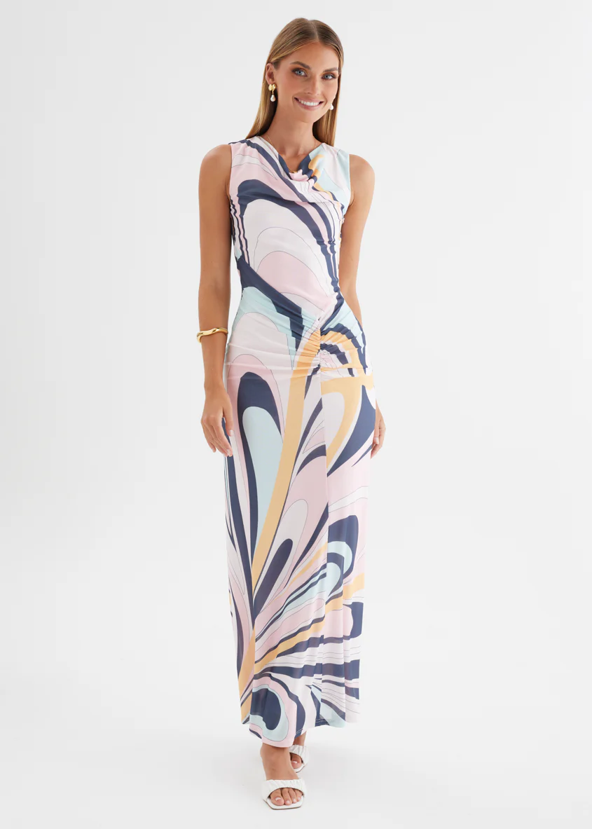 Babylon Mesh Midi Dress - Pink Swirl Print - Image 13