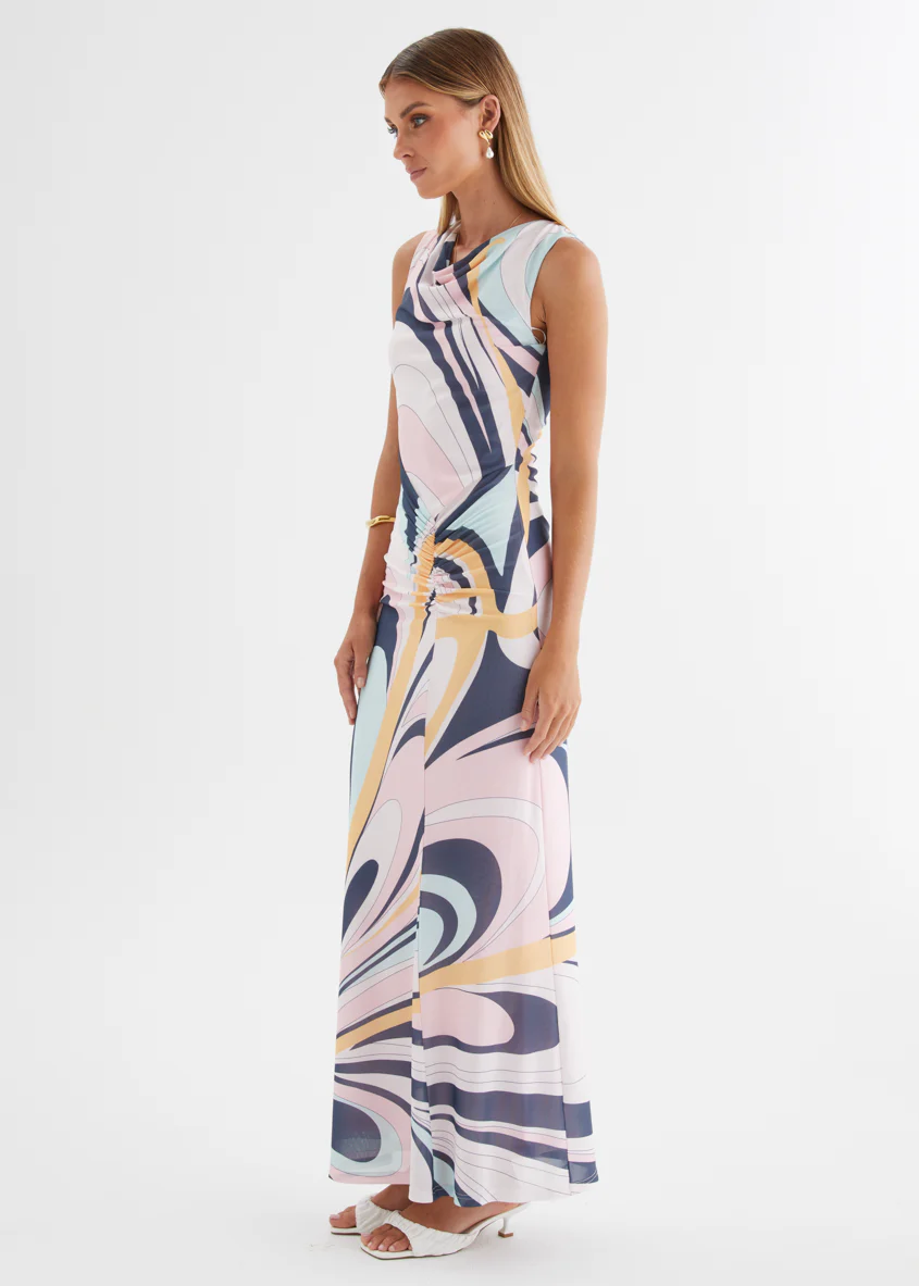 Babylon Mesh Midi Dress - Pink Swirl Print - Image 14
