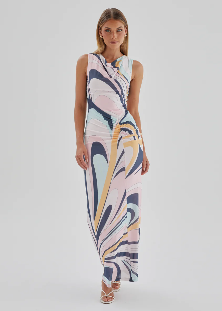 Babylon Mesh Midi Dress - Pink Swirl Print - Image 15