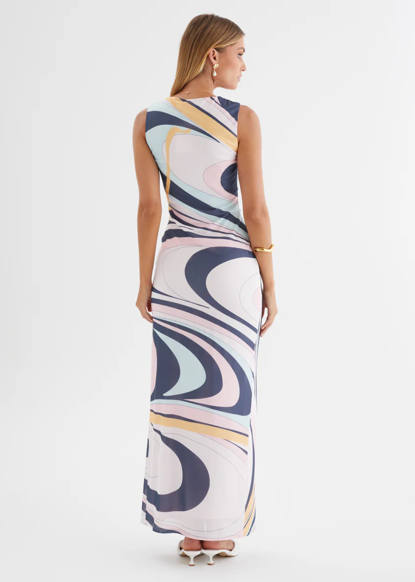 Babylon Mesh Midi Dress - Pink Swirl Print - Image 16