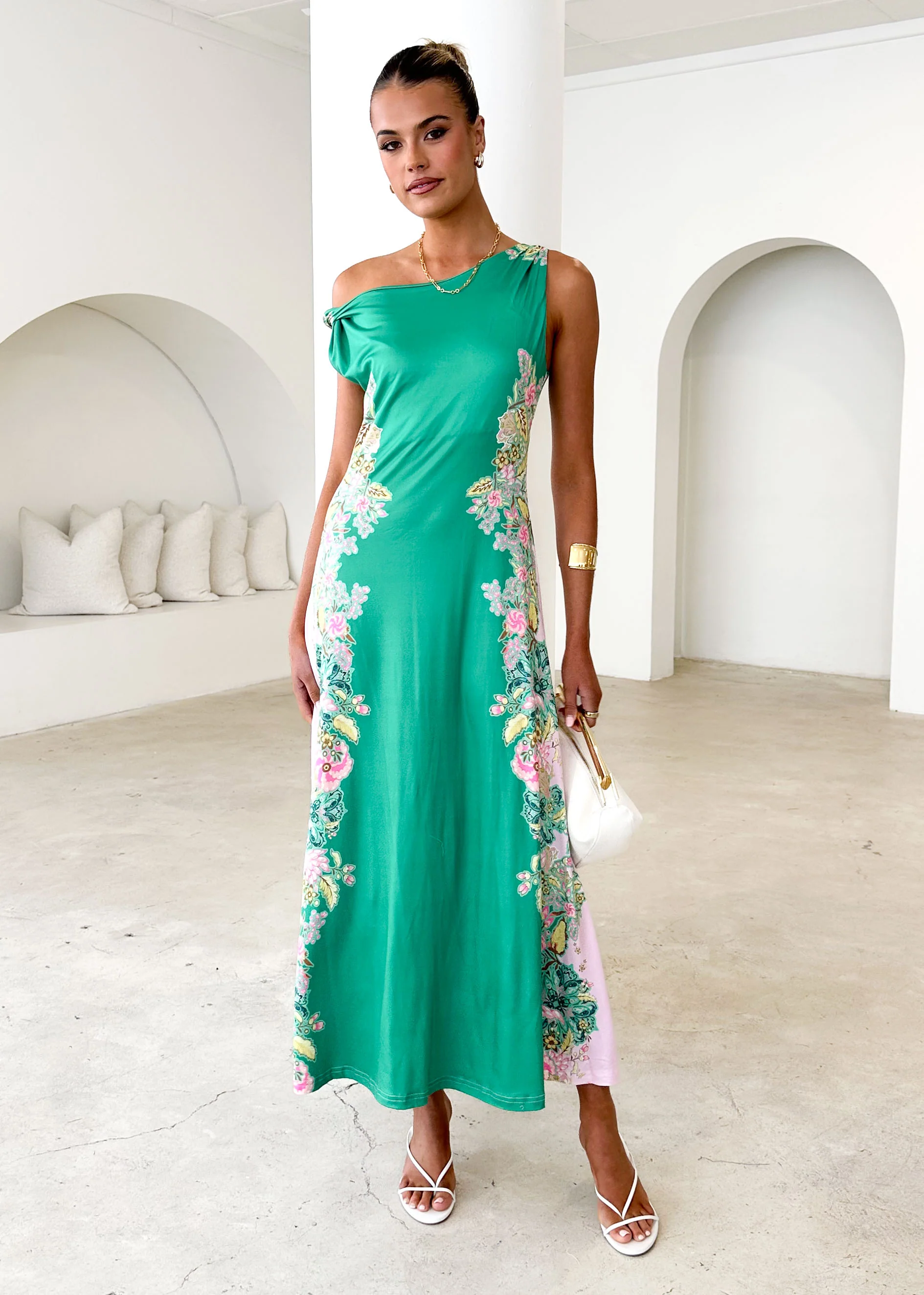 Blossom One Shoulder Maxi Dress - Green Gia - Image 2