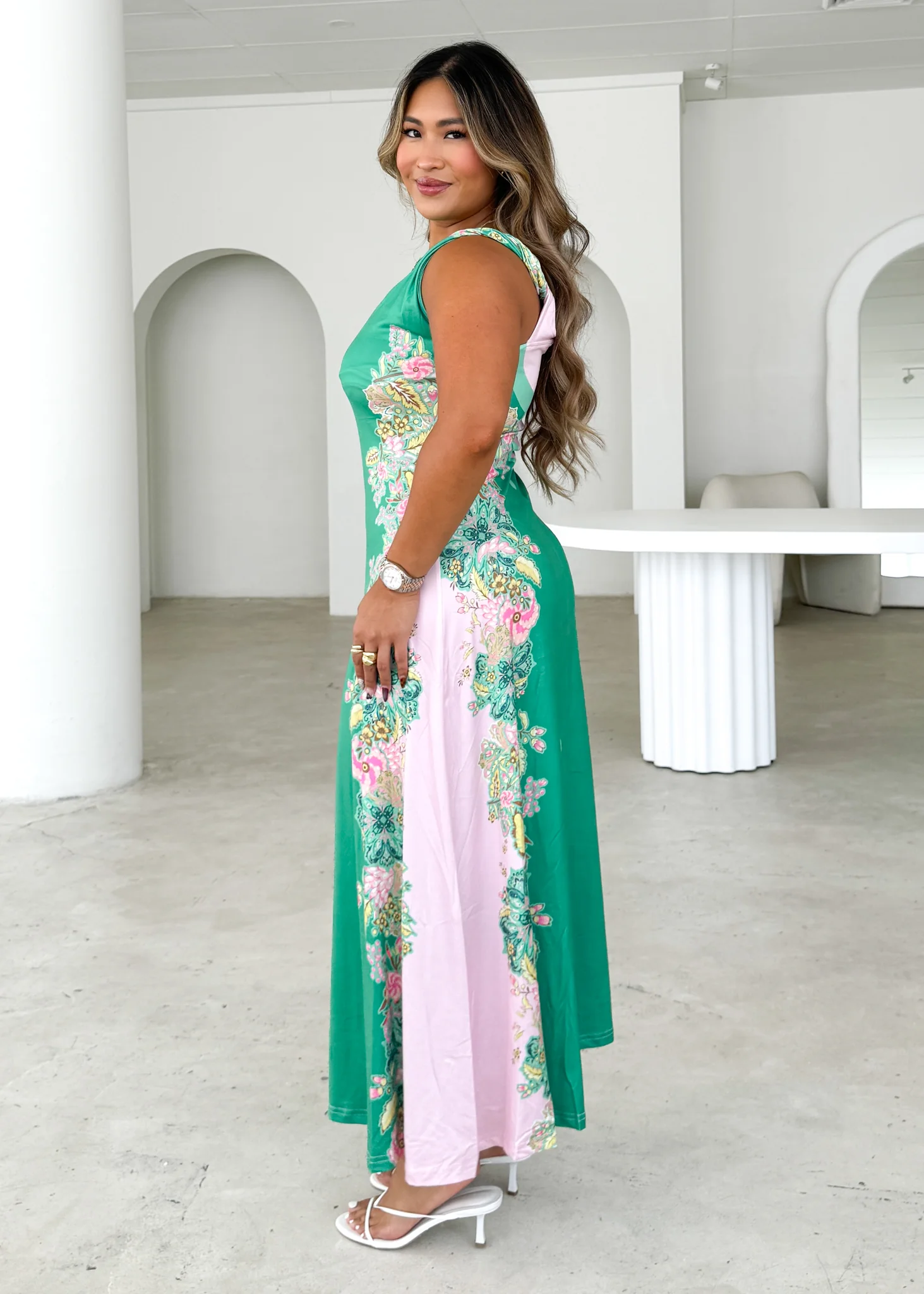 Blossom One Shoulder Maxi Dress - Green Gia - Image 3