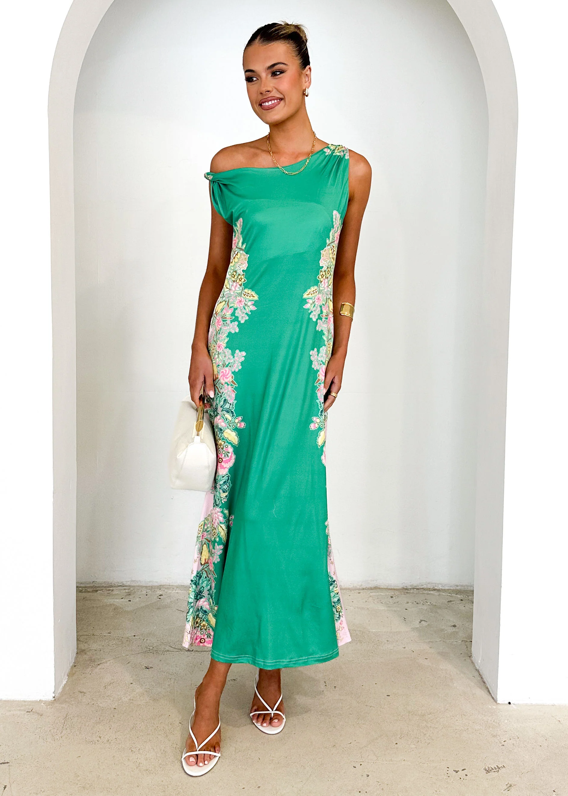Blossom One Shoulder Maxi Dress - Green Gia - Image 5