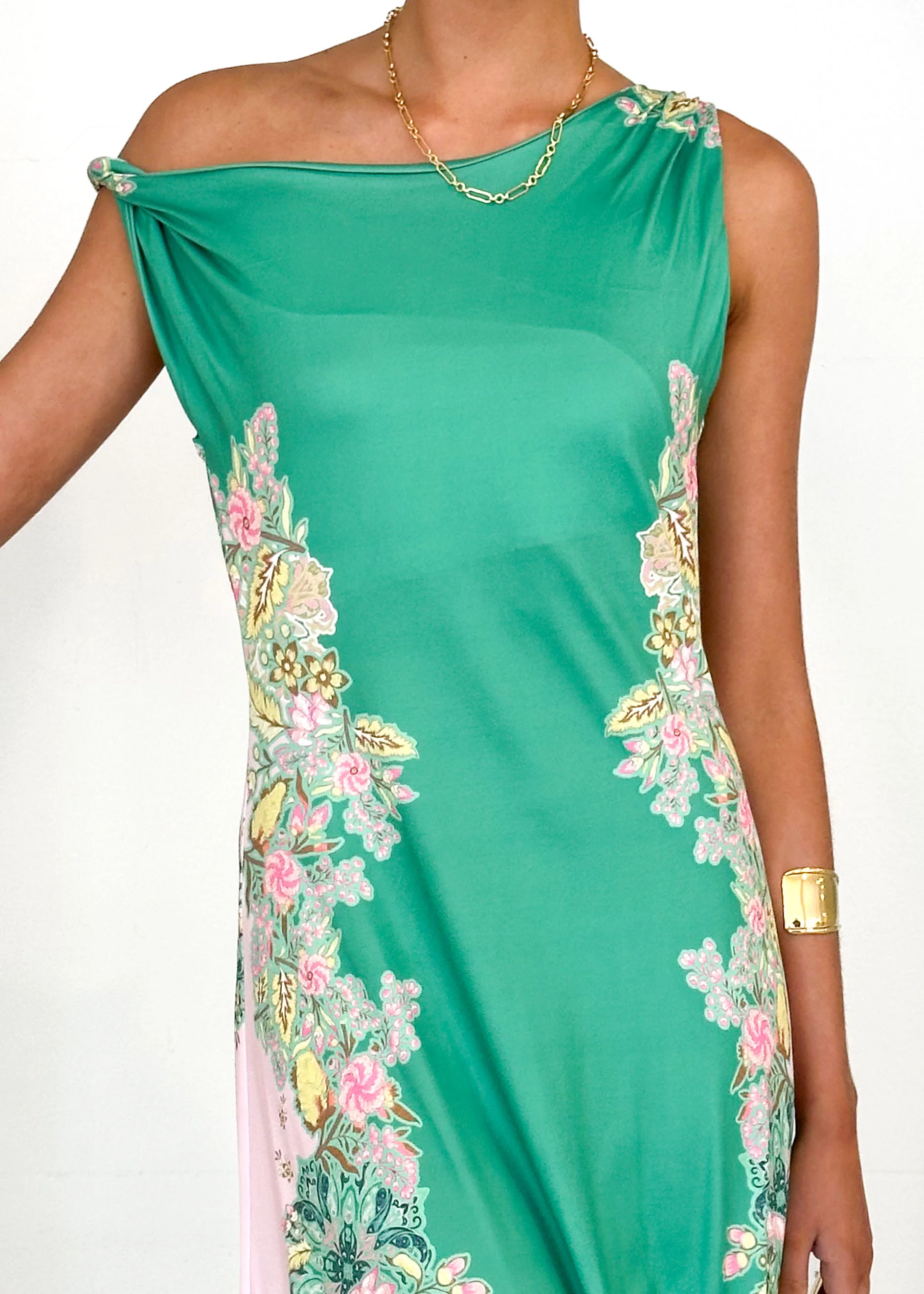 Blossom One Shoulder Maxi Dress - Green Gia - Image 8