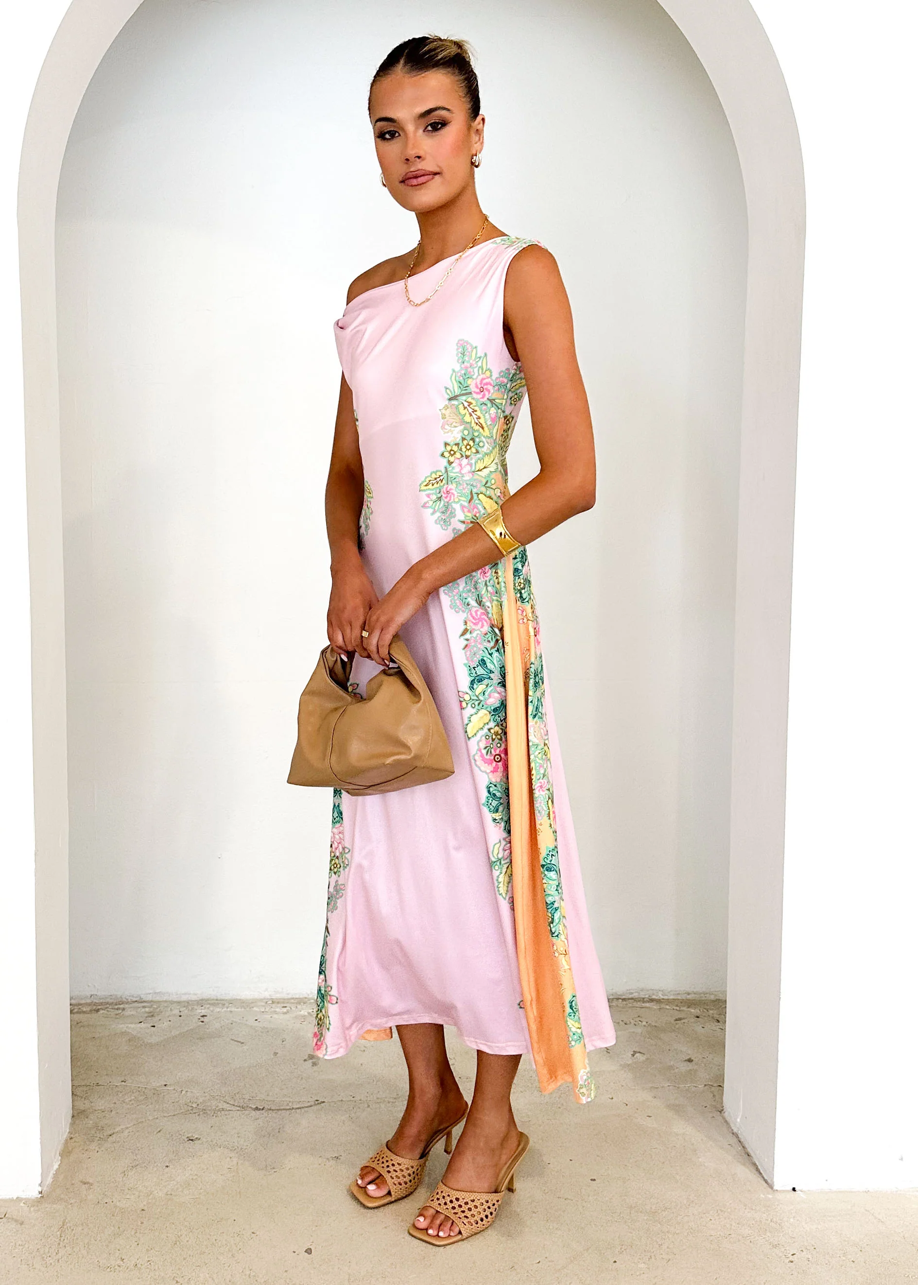 Blossom One Shoulder Maxi Dress - Pink Gia - Image 4