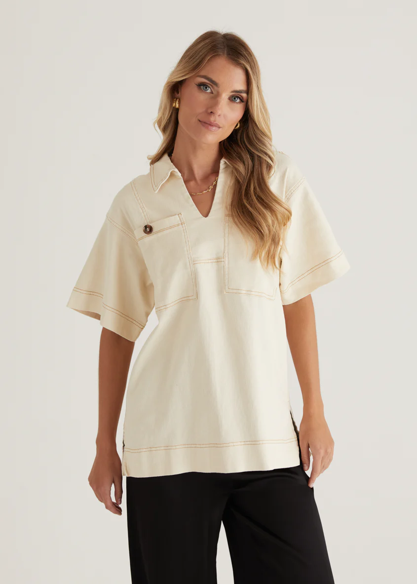 Caden Denim Shirt - Cream - Image 2