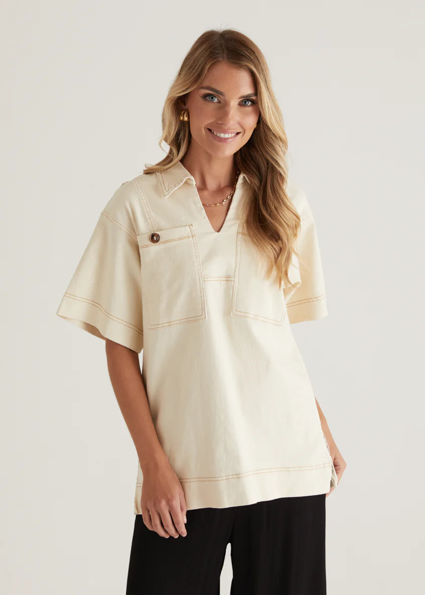 Caden Denim Shirt - Cream - Image 4