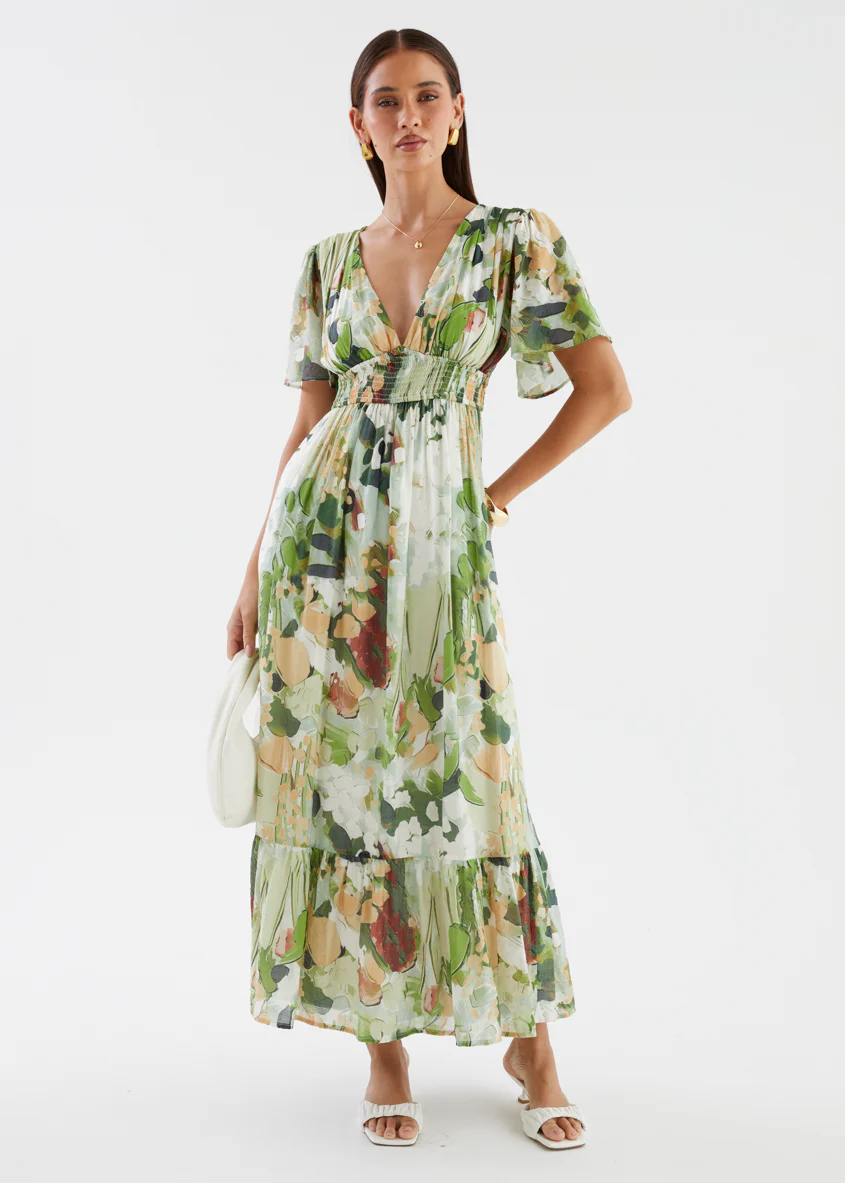 Cara Maxi Dress - Green Abstract - Image 2