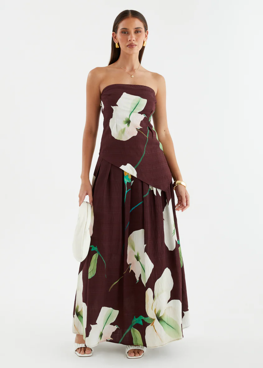 Carie Strapless Top - Burgundy Calla Lily