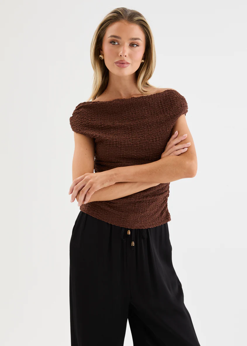 Carlina Off Shoulder Top - Chocolate - Image 5