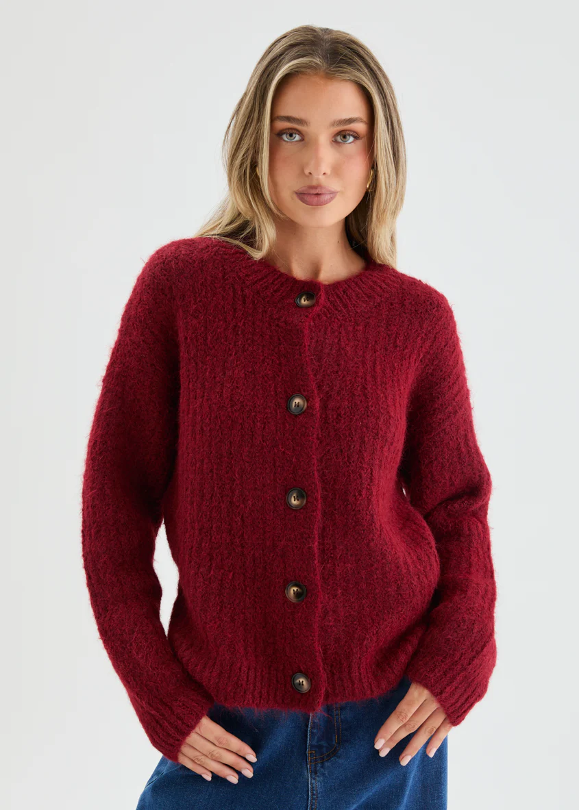 Carlisha Knit Cardigan - Raspberry Red