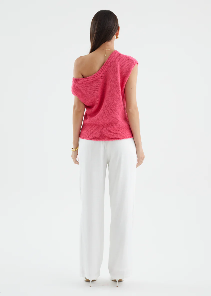 Casoni One Shoulder Knit Top - Hot Pink - Image 8
