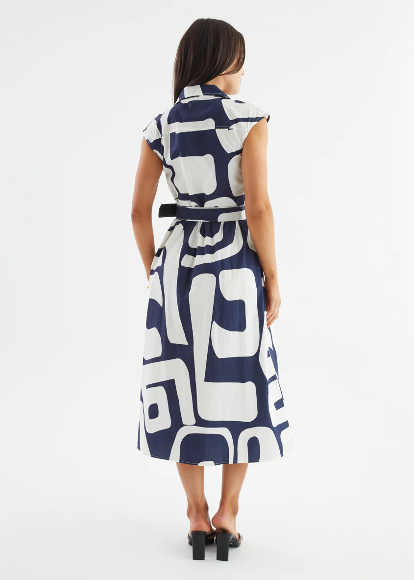 Casper Midi Dress - Navy Abstract - Image 15