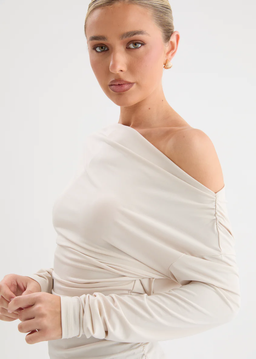 Cassandra Drop Shoulder Top - Beige - Image 6