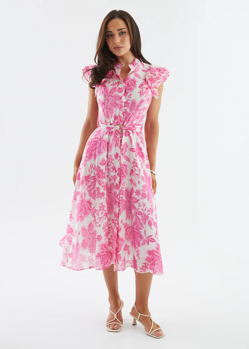 Cassia Midi Dress - Pink Bloom