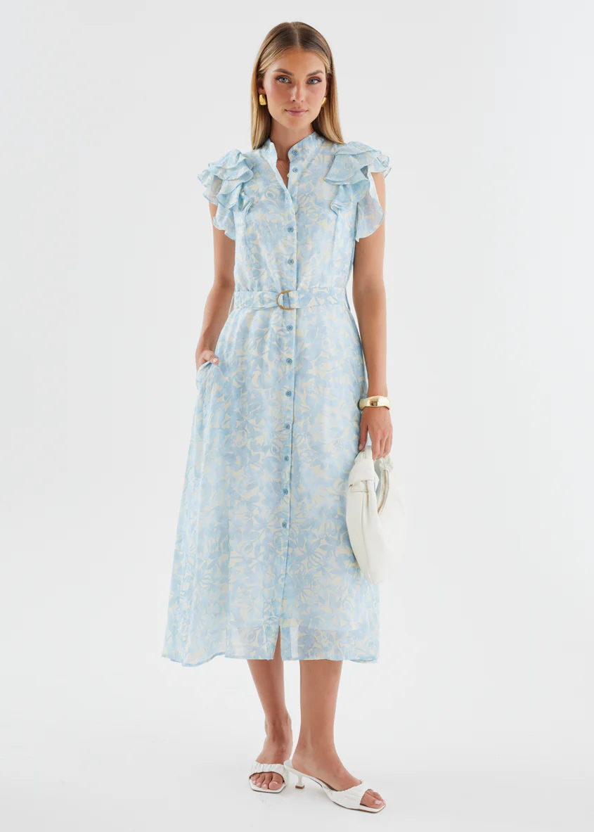 Cassia Midi Dress - Sky Blue Floral - Image 6