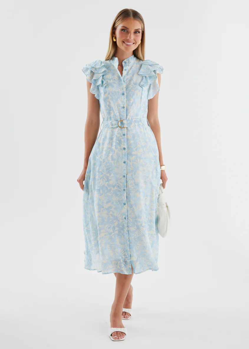 Cassia Midi Dress - Sky Blue Floral - Image 8