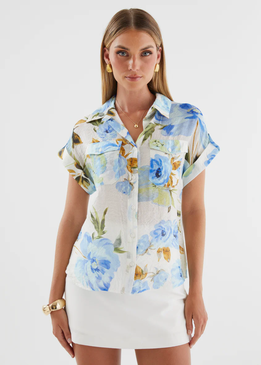 Catana Shirt - Blue Floral - Image 7