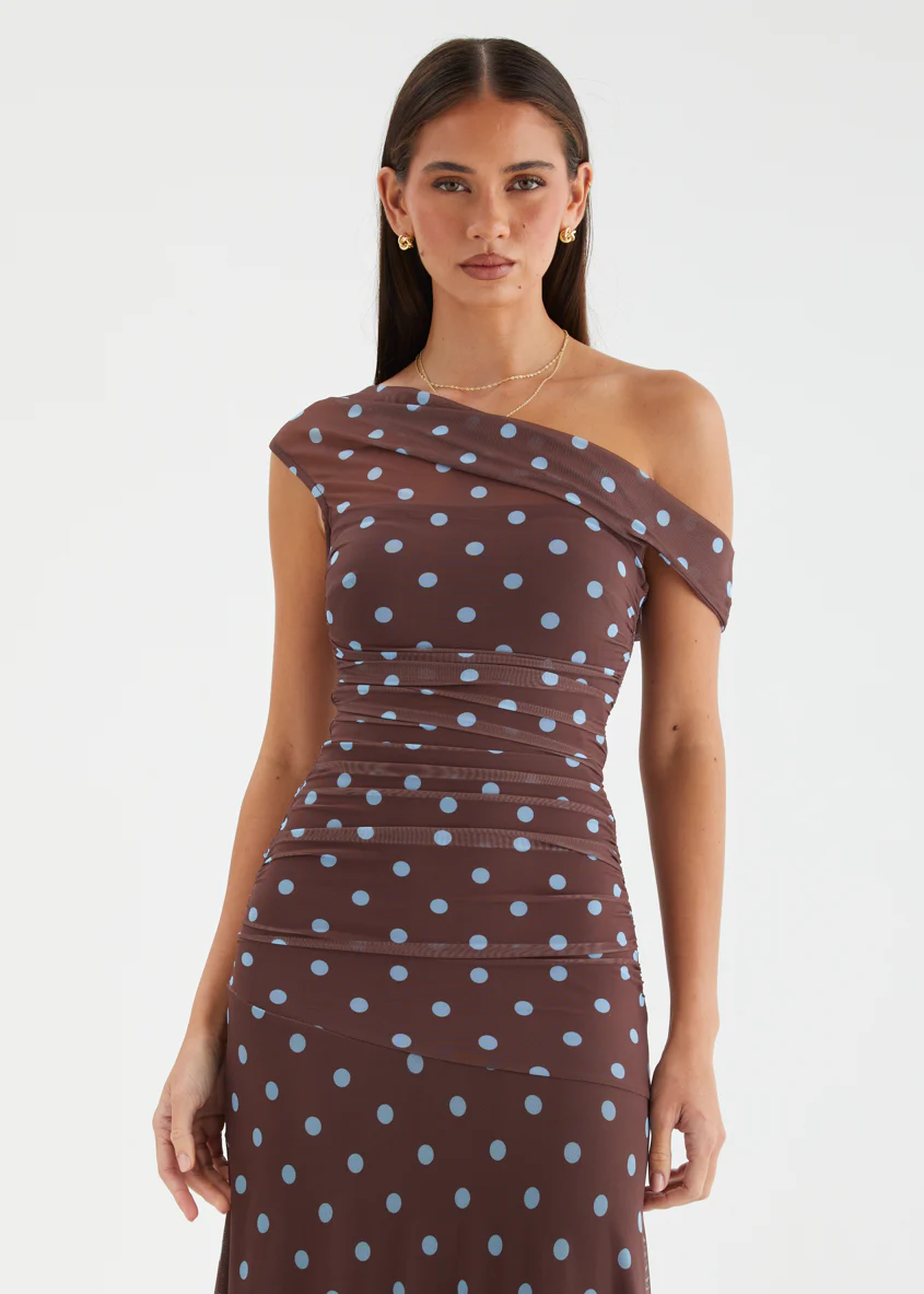 Cecilia Drop Shoulder Maxi Dress - Choc Blue Polka - Image 12