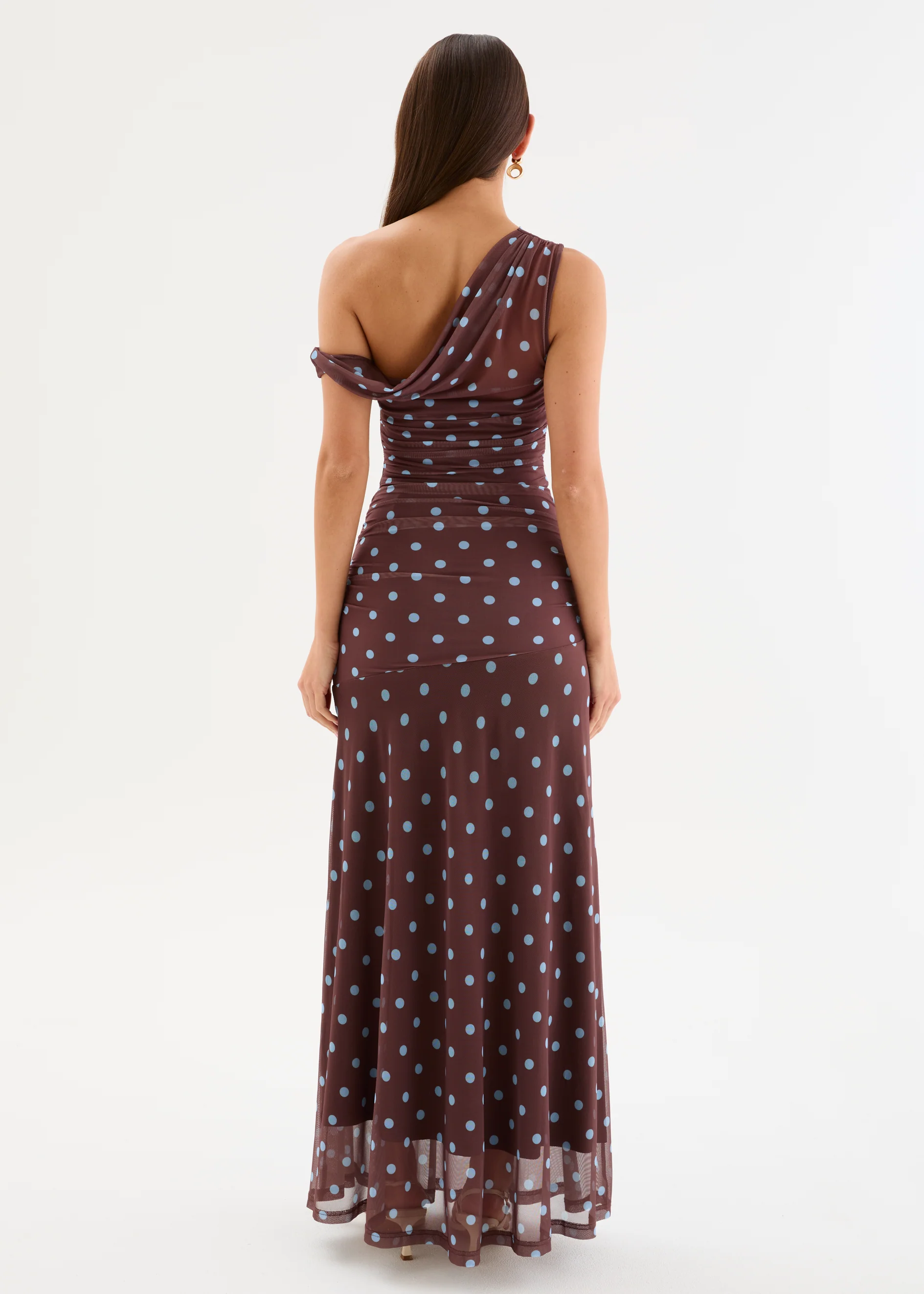 Cecilia Drop Shoulder Maxi Dress - Choc Blue Polka - Image 8