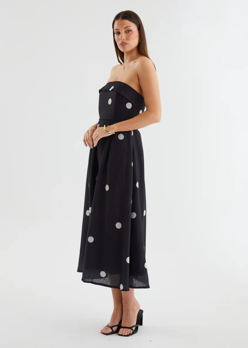 Charlee Strapless Midi Dress - Black Polka - Image 5