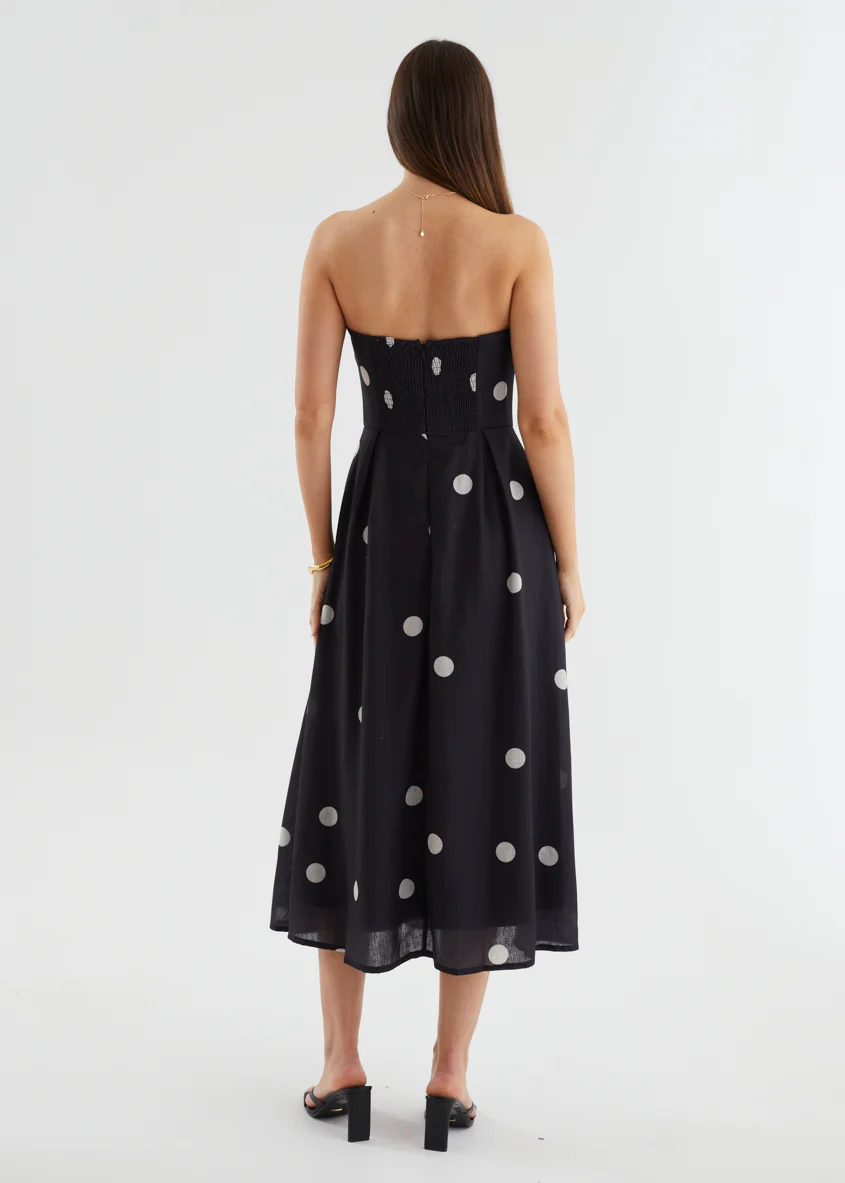 Charlee Strapless Midi Dress - Black Polka - Image 6