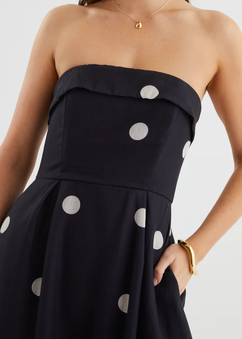Charlee Strapless Midi Dress - Black Polka - Image 7