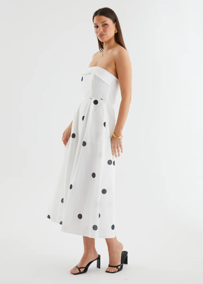 Charlee Strapless Midi Dress - White Polka - Image 6