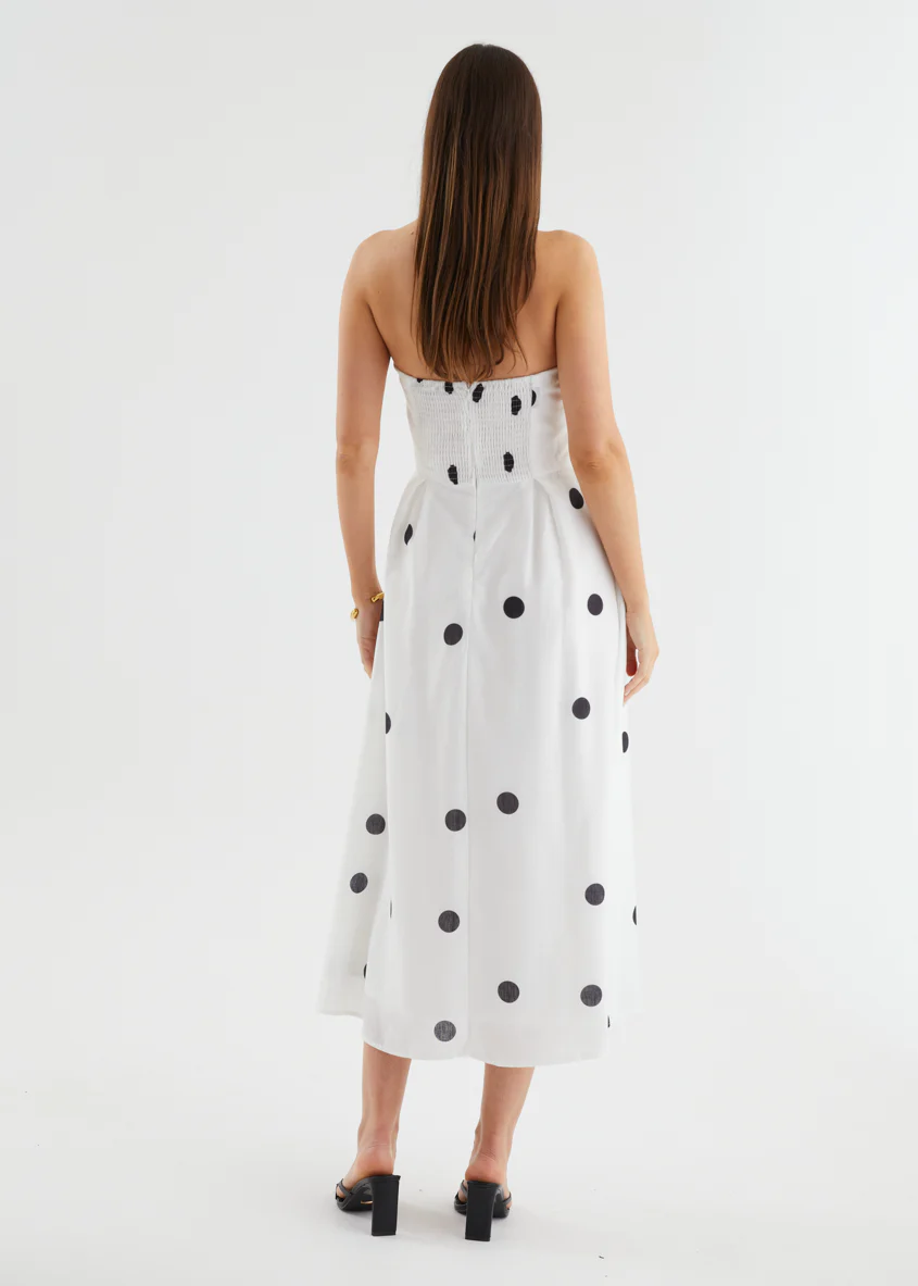 Charlee Strapless Midi Dress - White Polka - Image 7