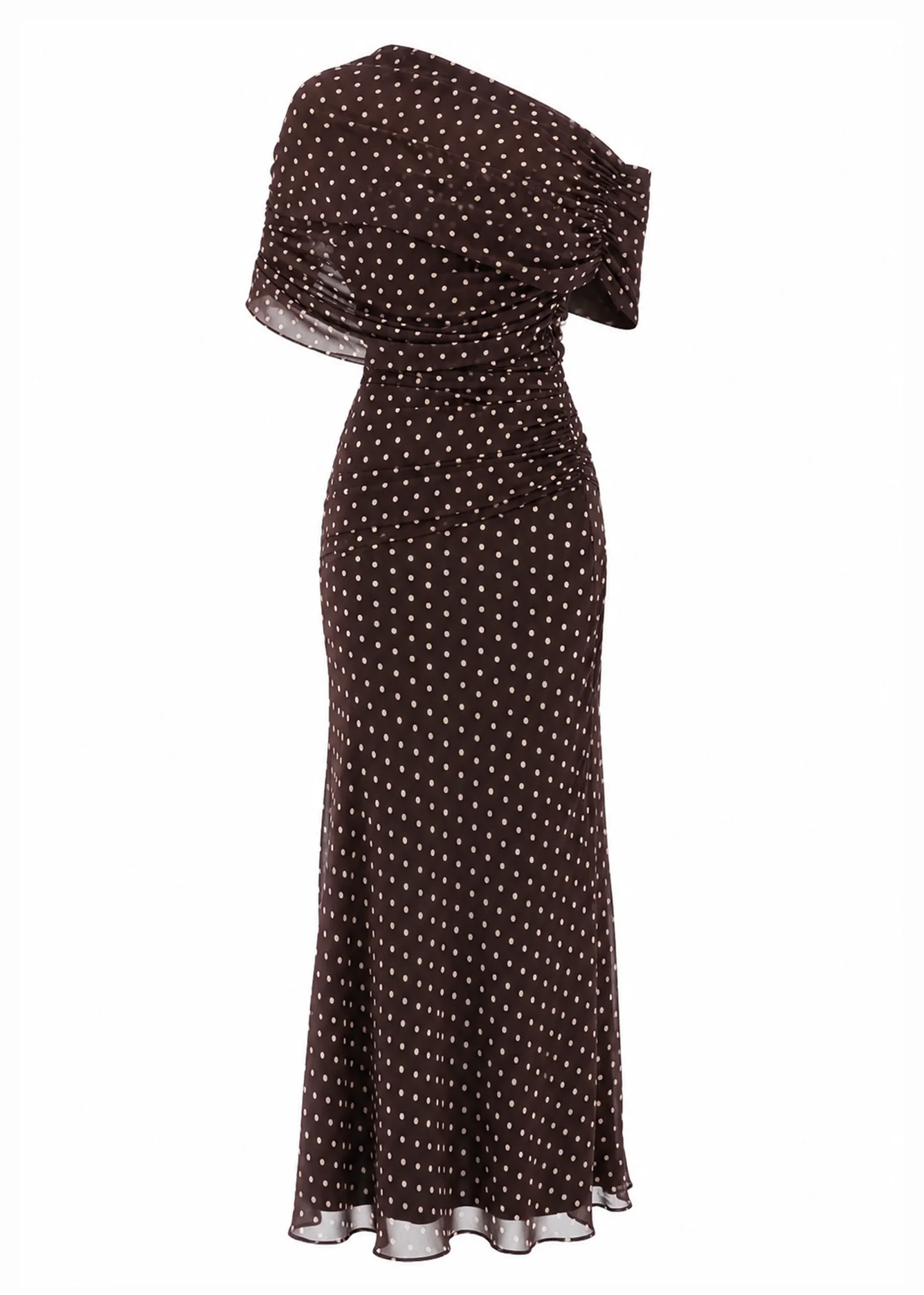 Chelsie Drop Shoulder Maxi Dress - Choc Polka Dot - Image 2