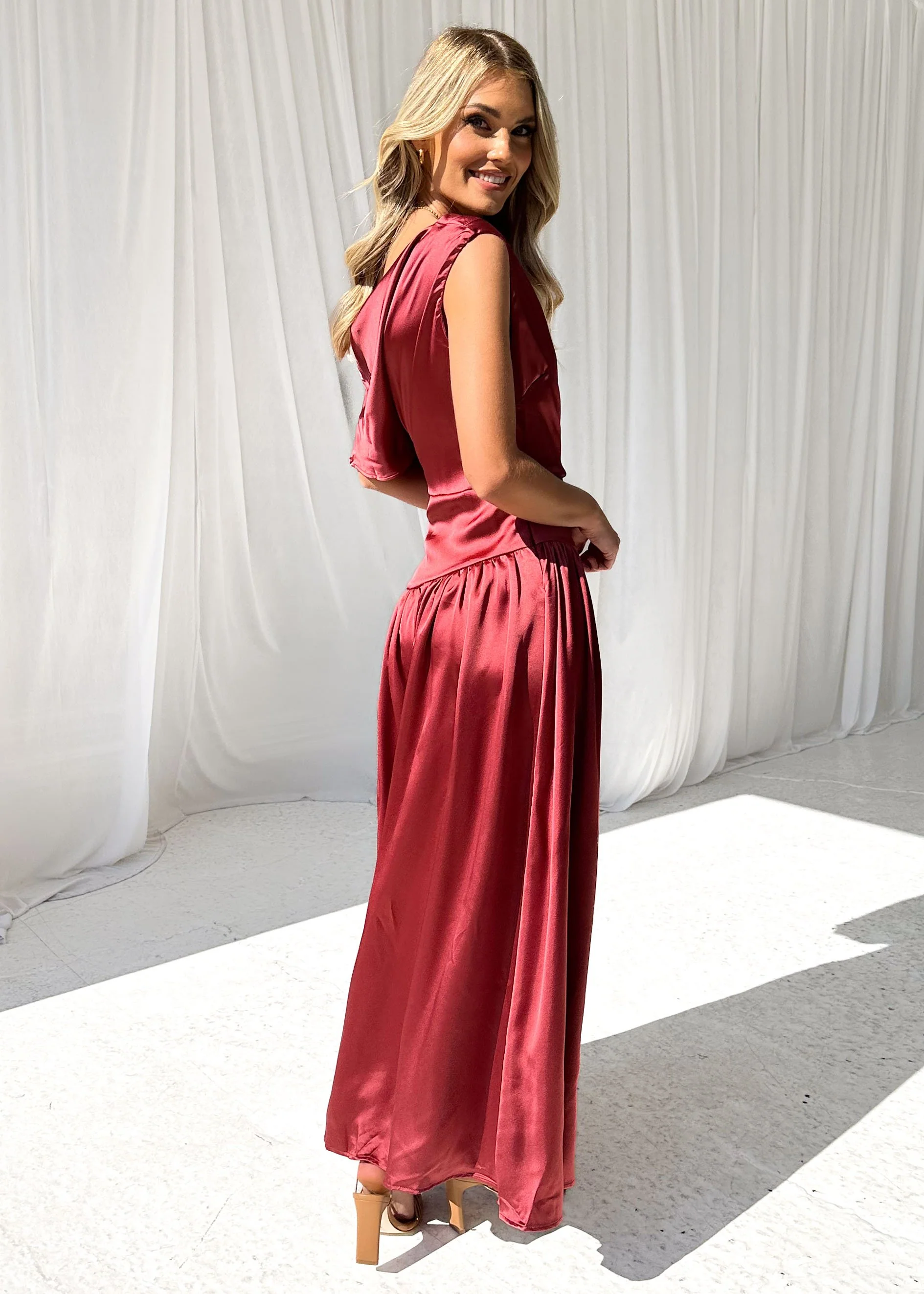 Chiari One Shoulder Maxi Dress - Wine - Image 5