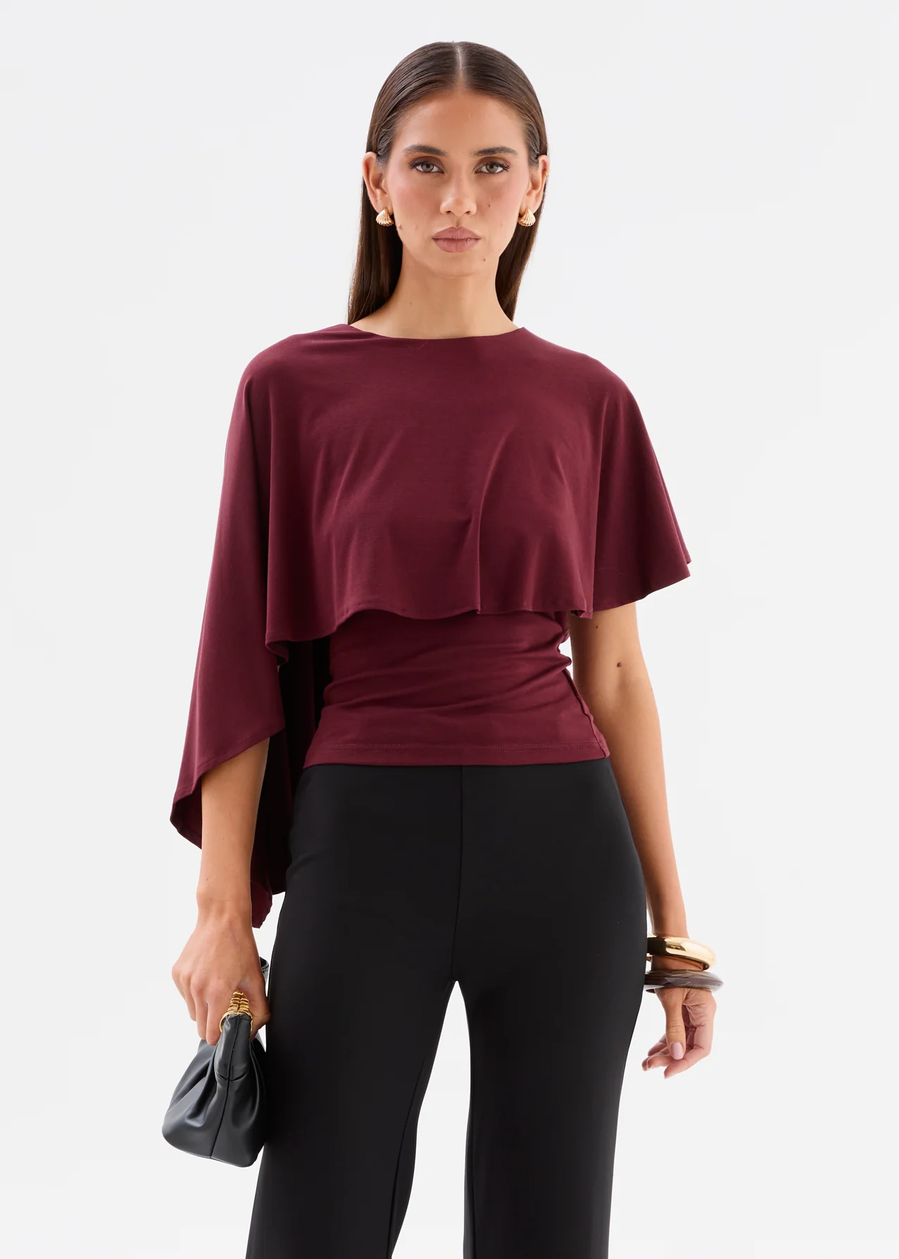 Clarince Cape Top - Cherry Chocolate
