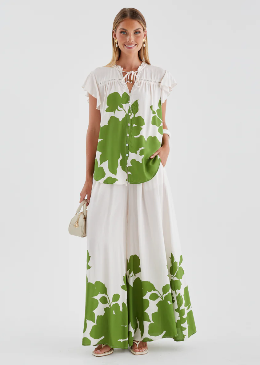 Codey Wide Leg Pants - Matcha Leaf - Image 2