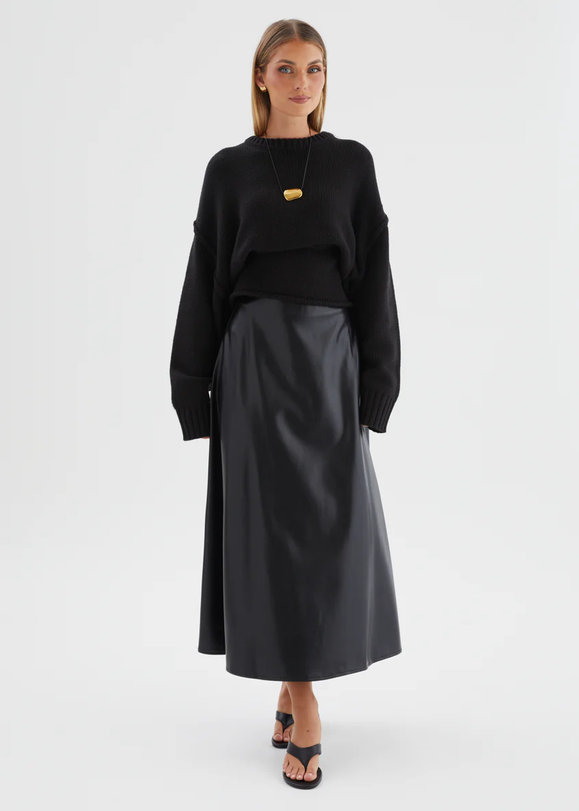 Coltrane PU Midi Skirt - Black - Image 4