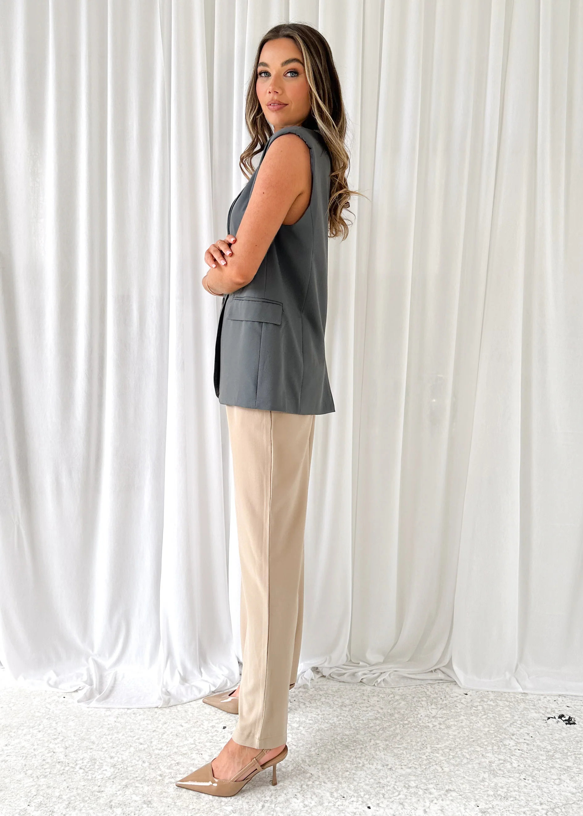 Corina Sleeveless Blazer - Charcoal - Image 17