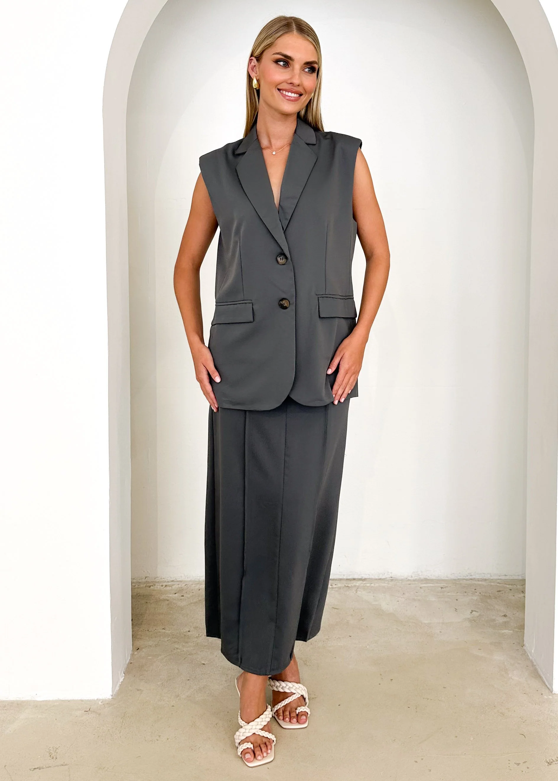 Corina Sleeveless Blazer - Charcoal - Image 20