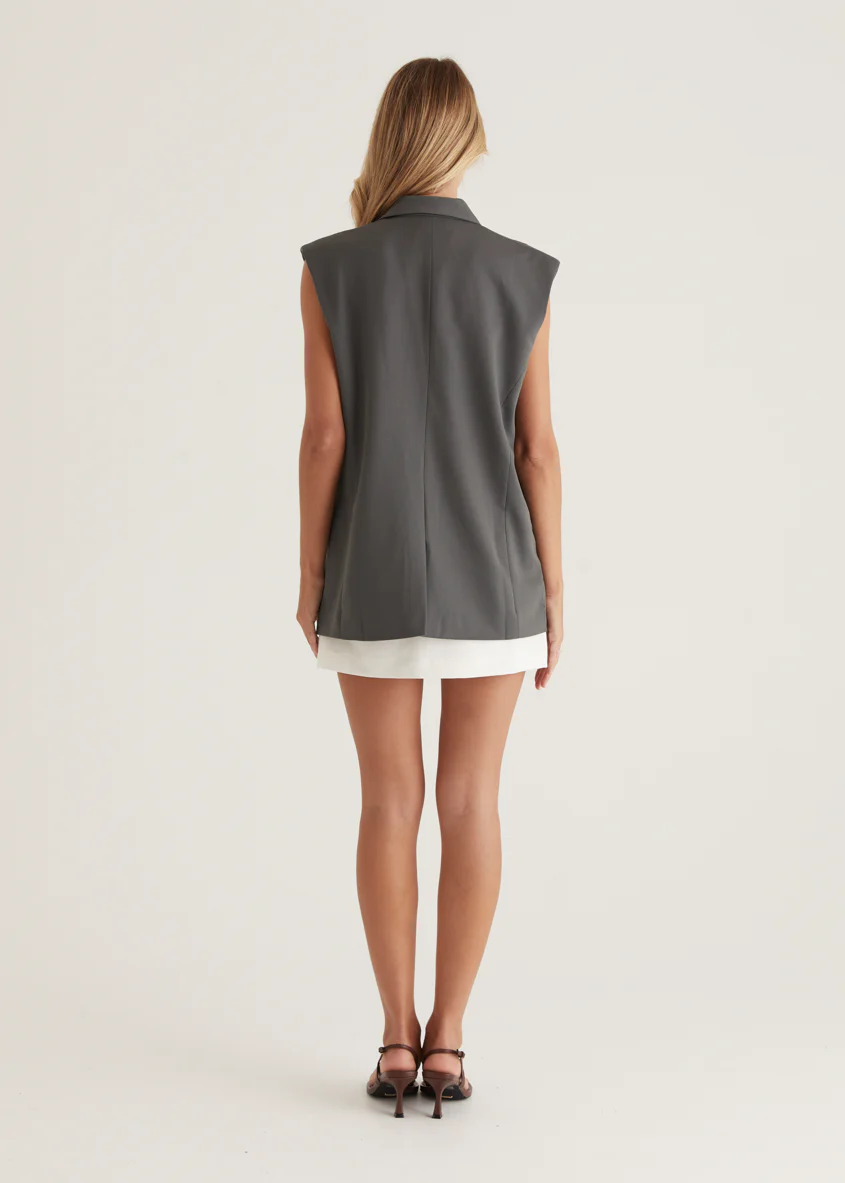 Corina Sleeveless Blazer - Charcoal - Image 7