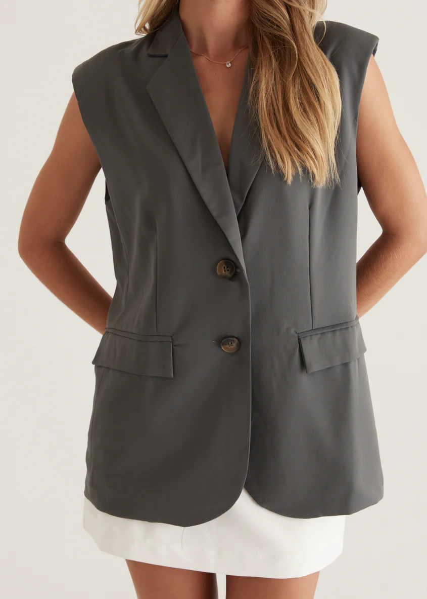 Corina Sleeveless Blazer - Charcoal - Image 8