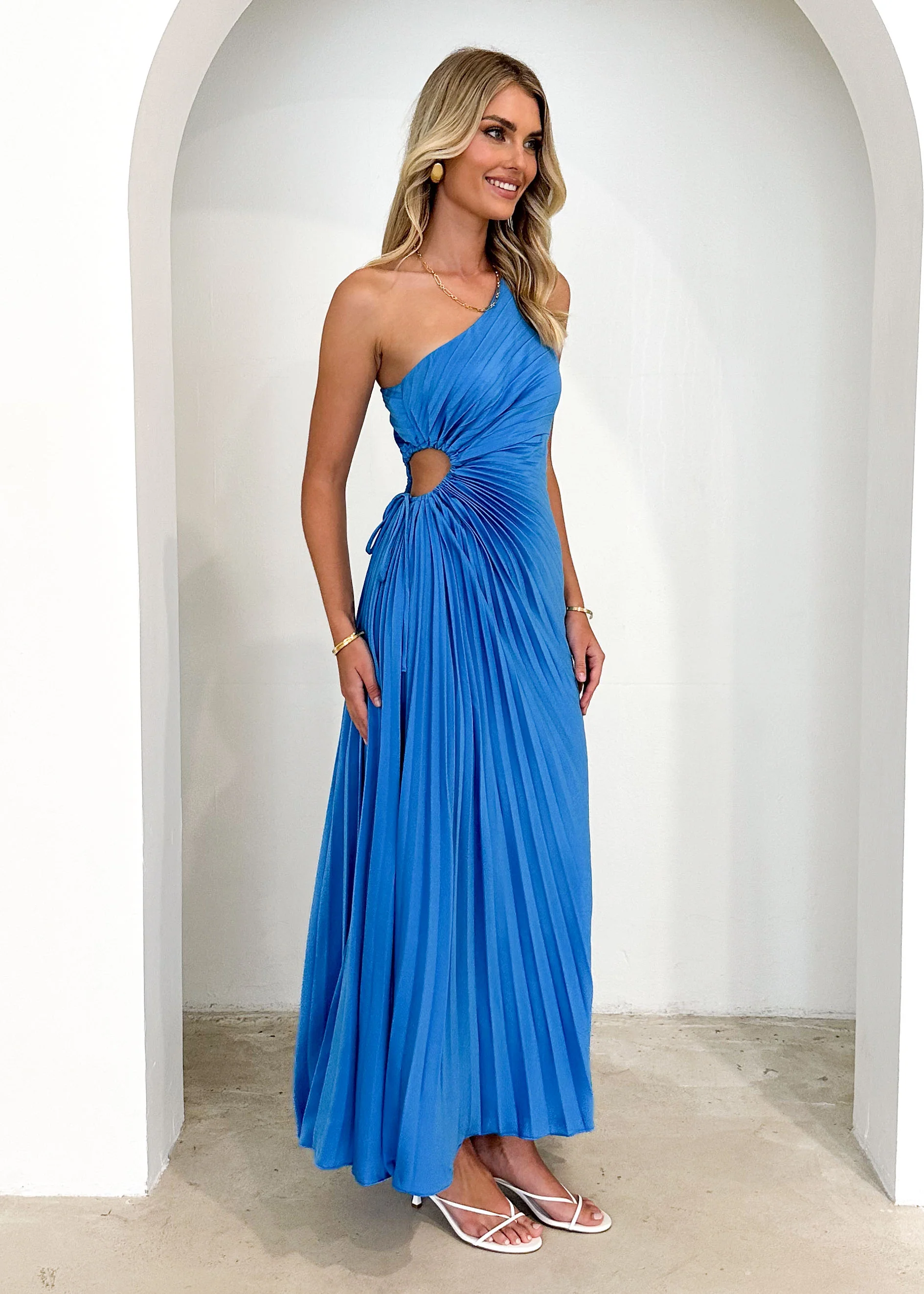 Corinne One Shoulder Midi Dress - Blue - Image 6