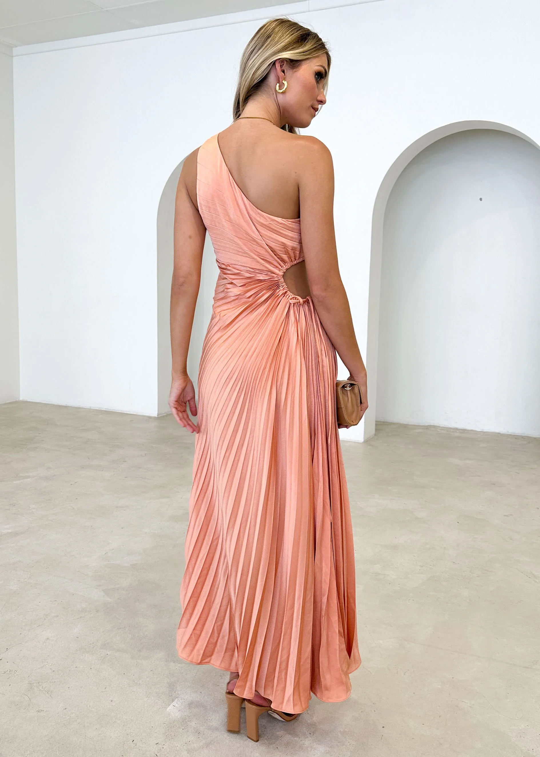 Corinne One Shoulder Midi Dress - Peach - Image 6