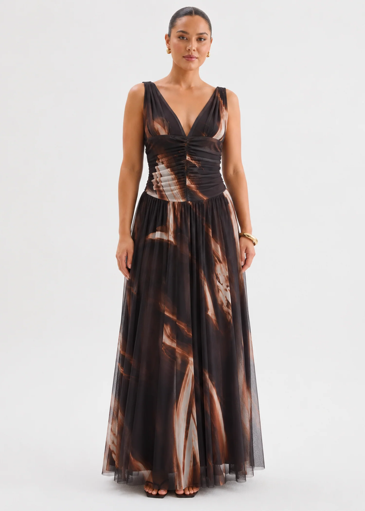 Cressida Mesh Maxi Dress - Espresso Abstract - Image 5