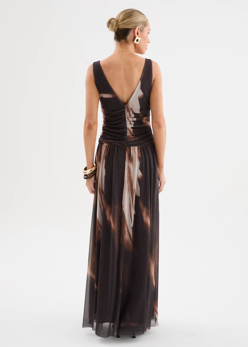 Cressida Mesh Maxi Dress - Espresso Abstract - Image 7