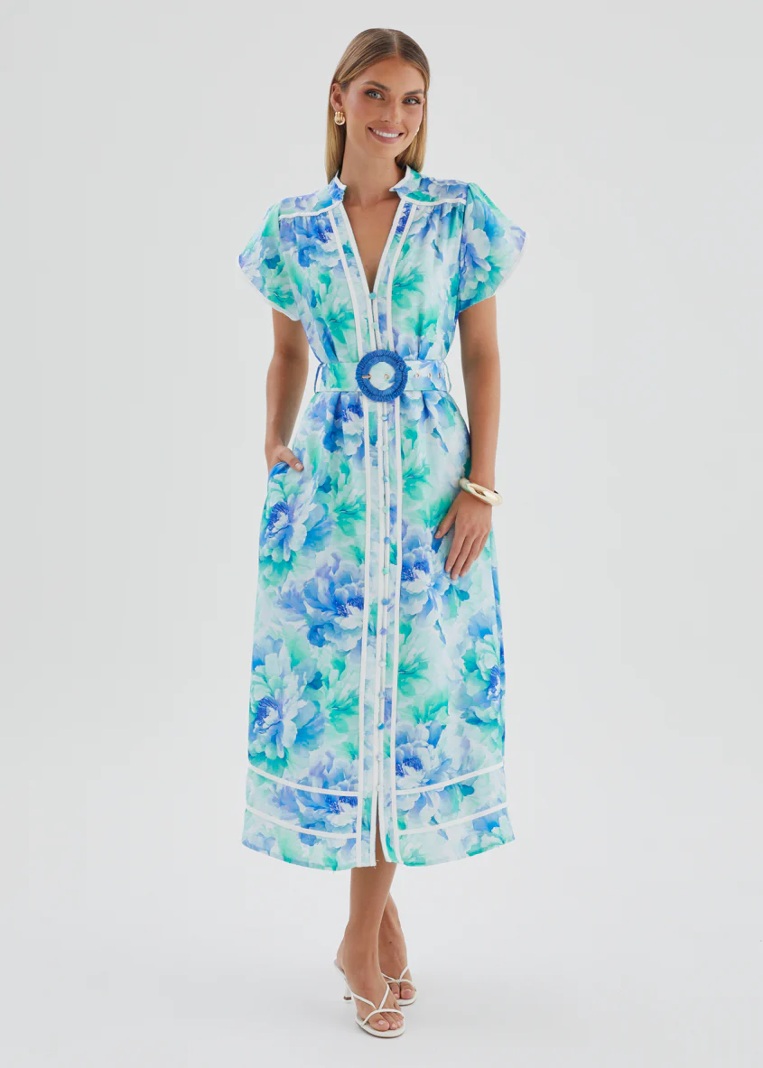 Dafina Maxi Dress - Aqua Floral